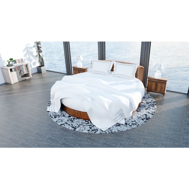 400TC Cotton Triple Embroidery Sateen Solid Round Duvet Cover Set