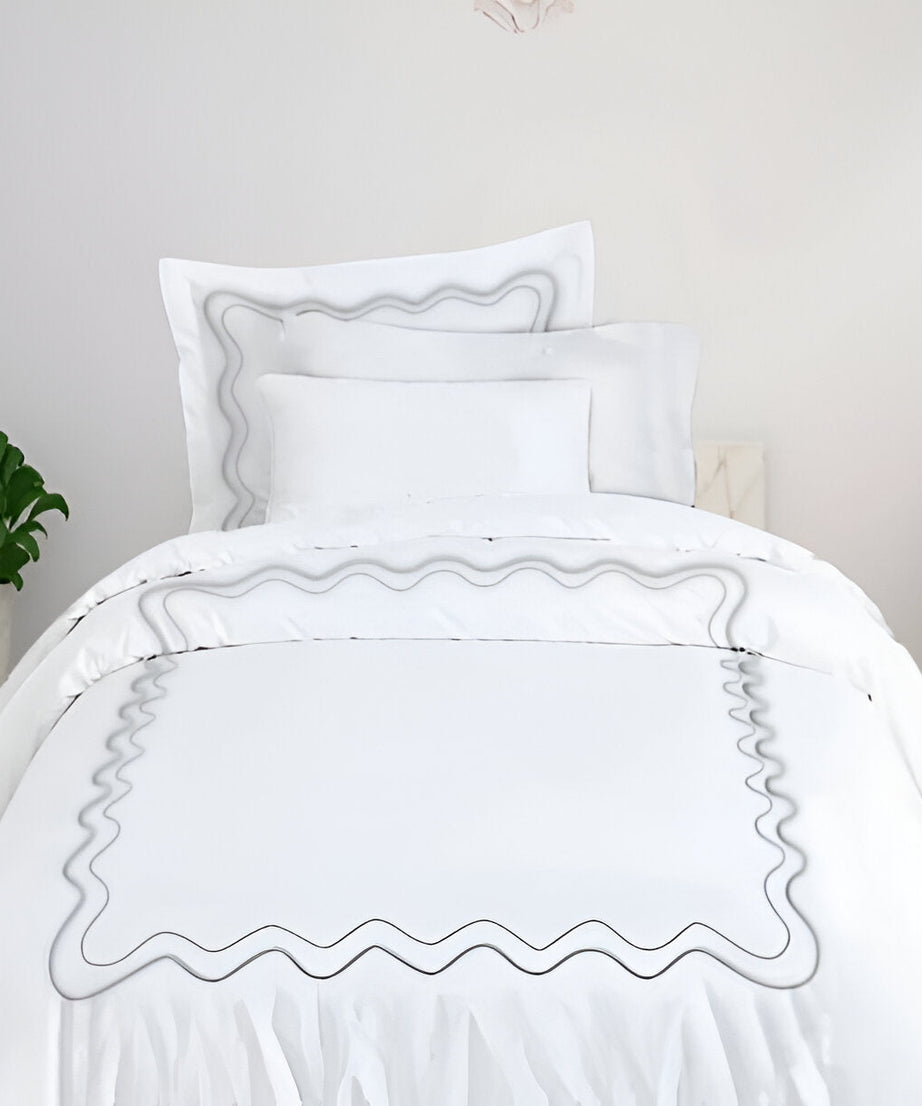 Double Wavy Embroidered Cotton Duvet Cover Set
