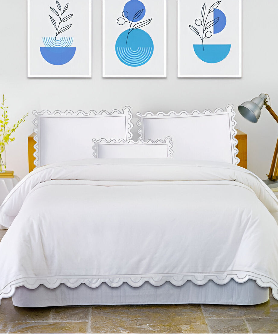 400TC U Shape Scallop Embroidery Cotton Duvet Cover Set