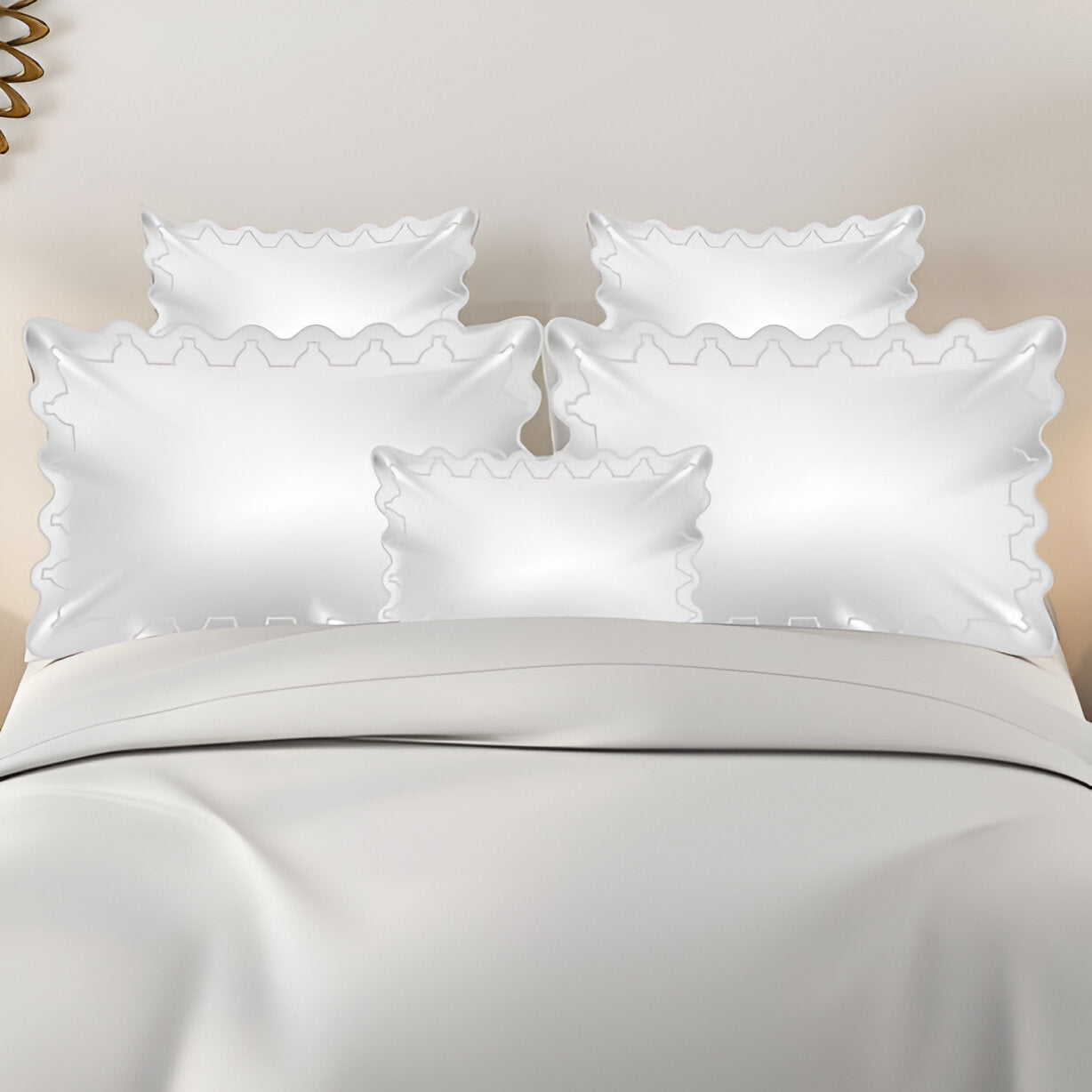 Imaginary Scallop 400TC Cotton Embroidery Sateen Solid Duvet Cover Set