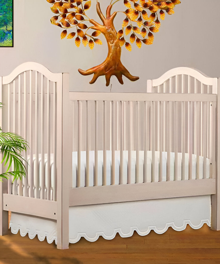 U Shape Scallop Embroidery Cotton Tailored Crib Skirt