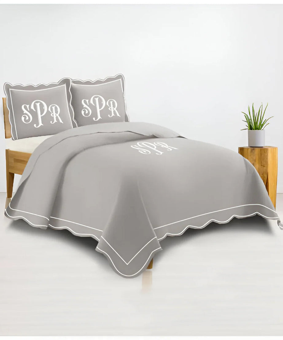 Monogram 400TC Luxurious Wavy Embroidery & Border Cotton Sateen Duvet Cover Set