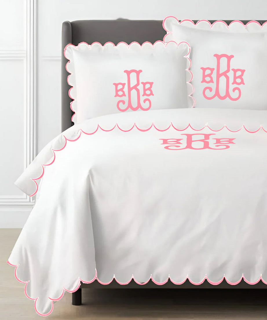 Monogram Allena 400TC Cotton Scallop Embroidery Sateen Solid Duvet Cover Set