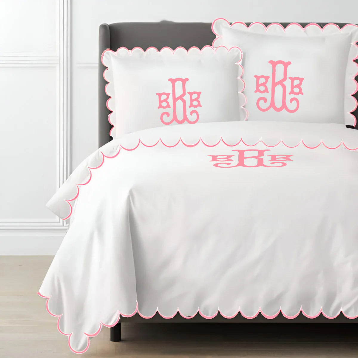 Monogram Allena 400TC Cotton Scallop Embroidery Sateen Solid Duvet Cover Set