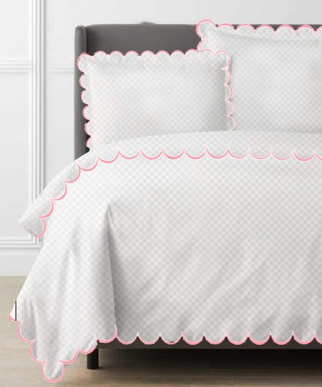 Allena 400TC Cotton Scallop Embroidery Sateen Microcheck Duvet Cover Set