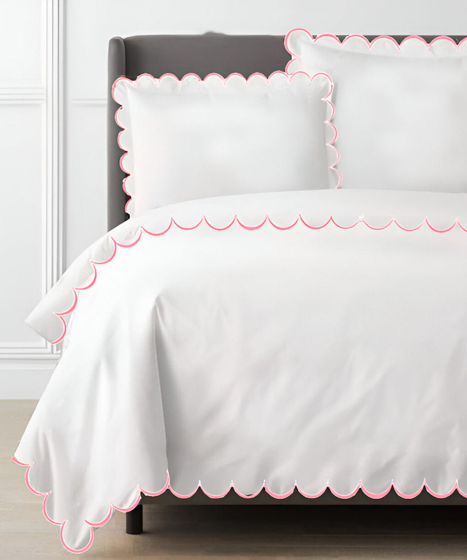 Allena 400TC Cotton Scallop Embroidery Sateen Solid Duvet Cover Set