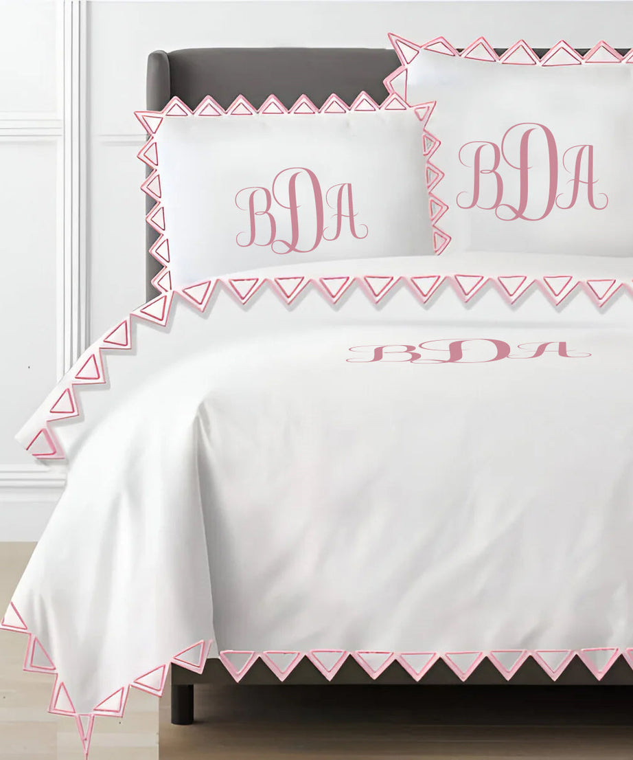 Monogram Ashley 400TC Cotton Traingle Embroidery Sateen Solid Duvet Cover Set
