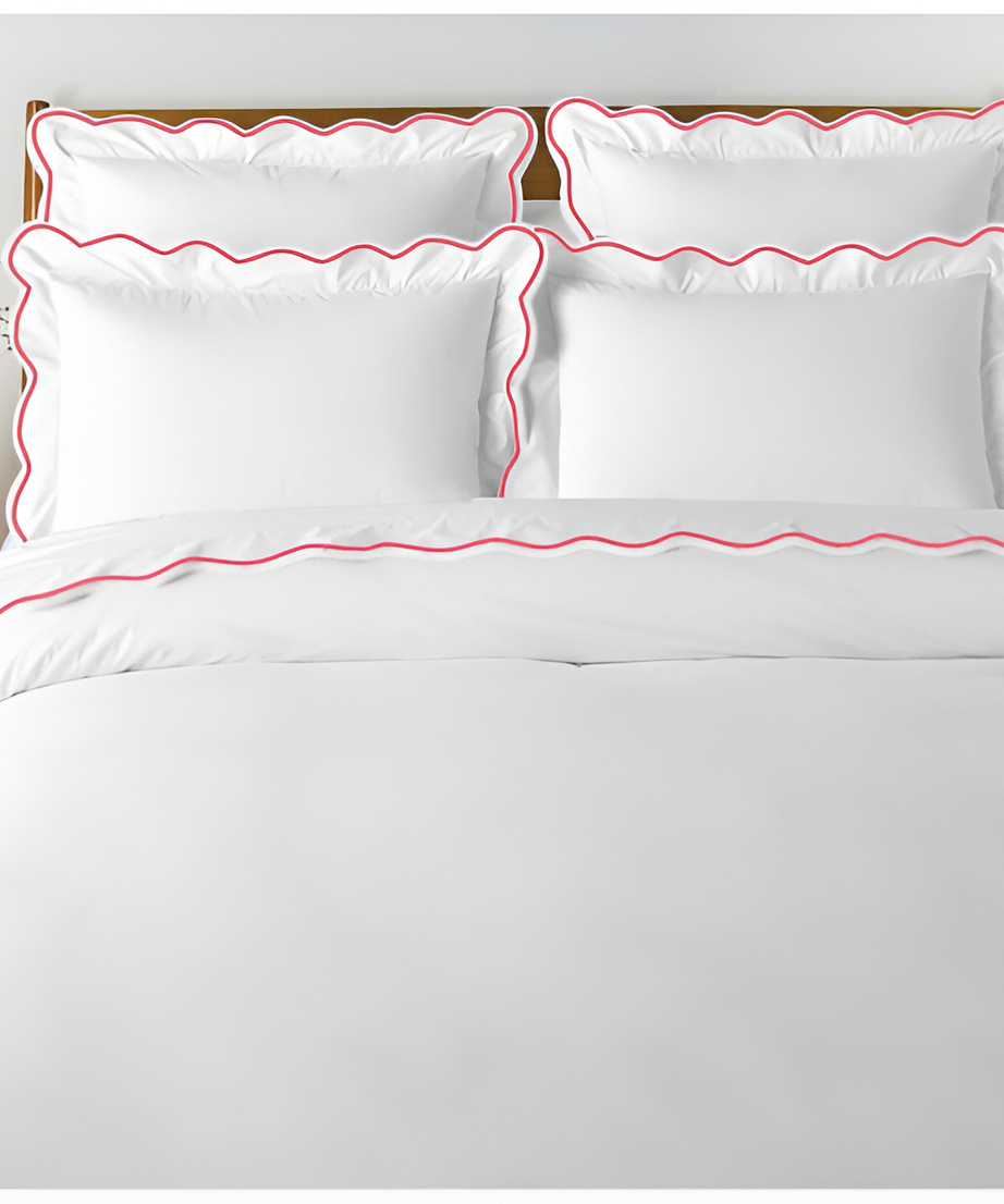 400TC Cotton Scallop Embroidery Sateen Solid Duvet Cover Set