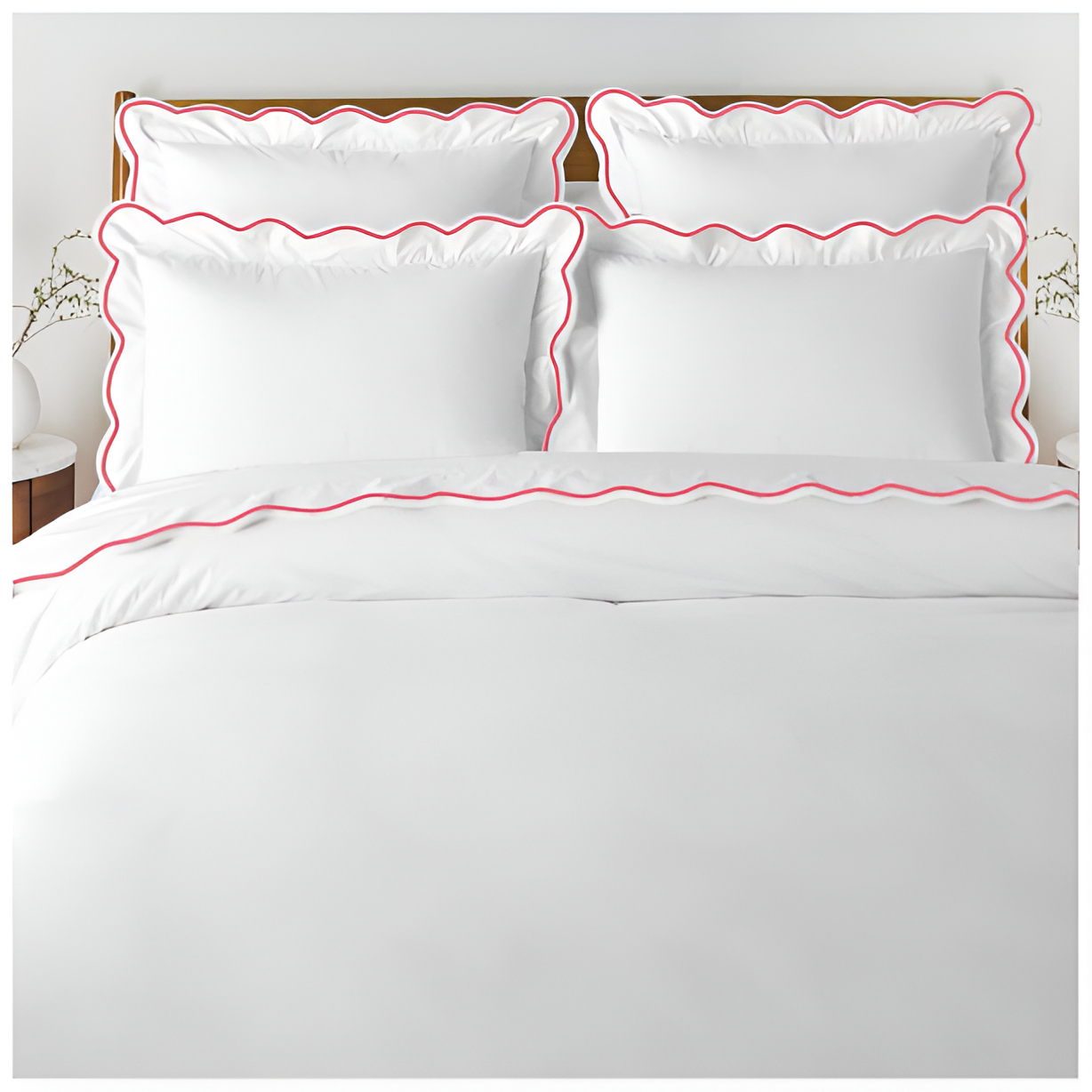 400TC Cotton Scallop Embroidery Sateen Solid Duvet Cover Set