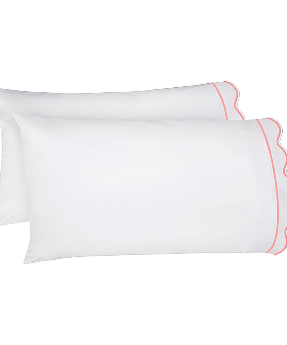 400TC Cotton Scallop Embroidery & Border Sateen Solid Pillowcases (Set Of 2)