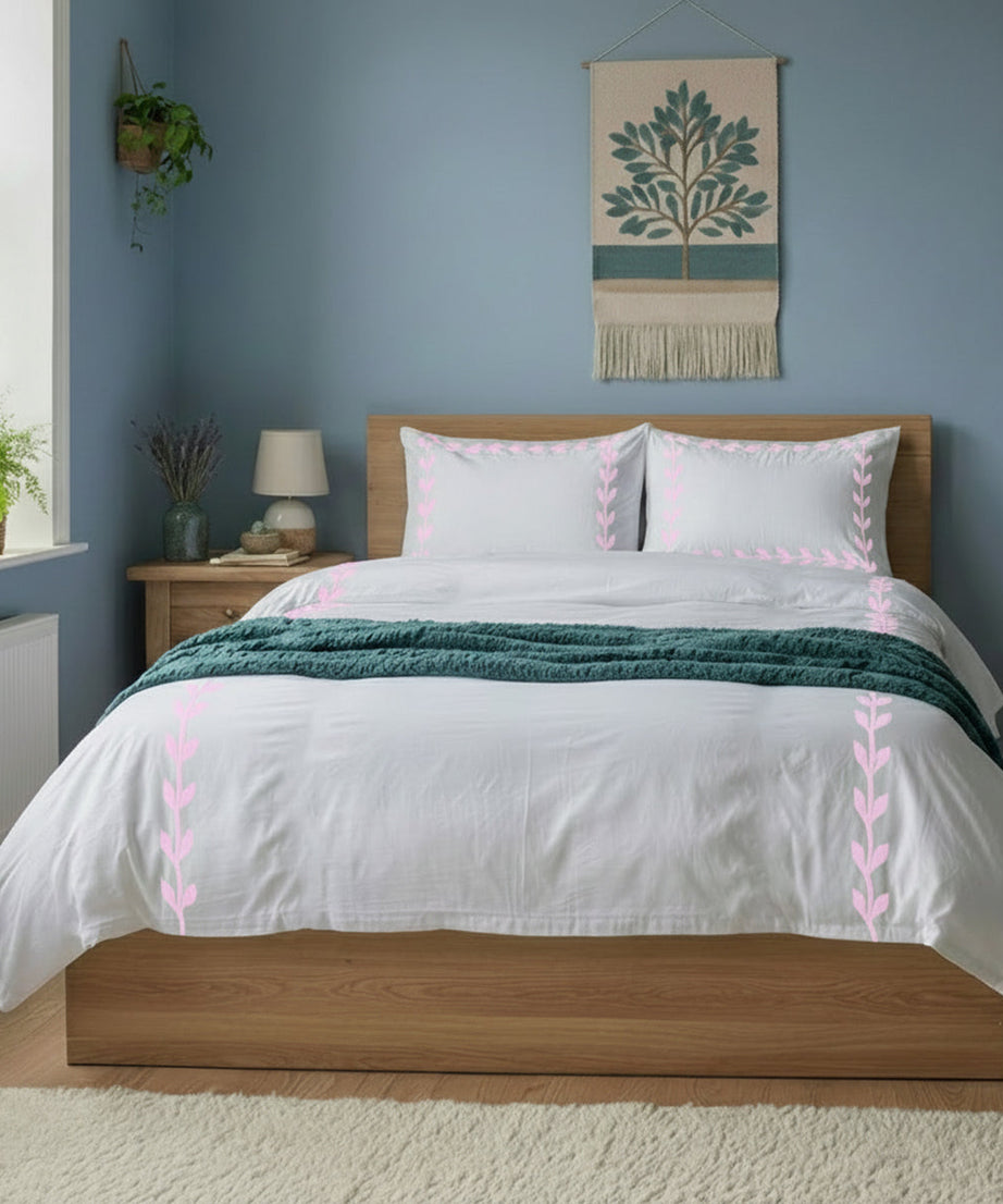 Layered Leaf Applique Cotton Duvet Cover Set