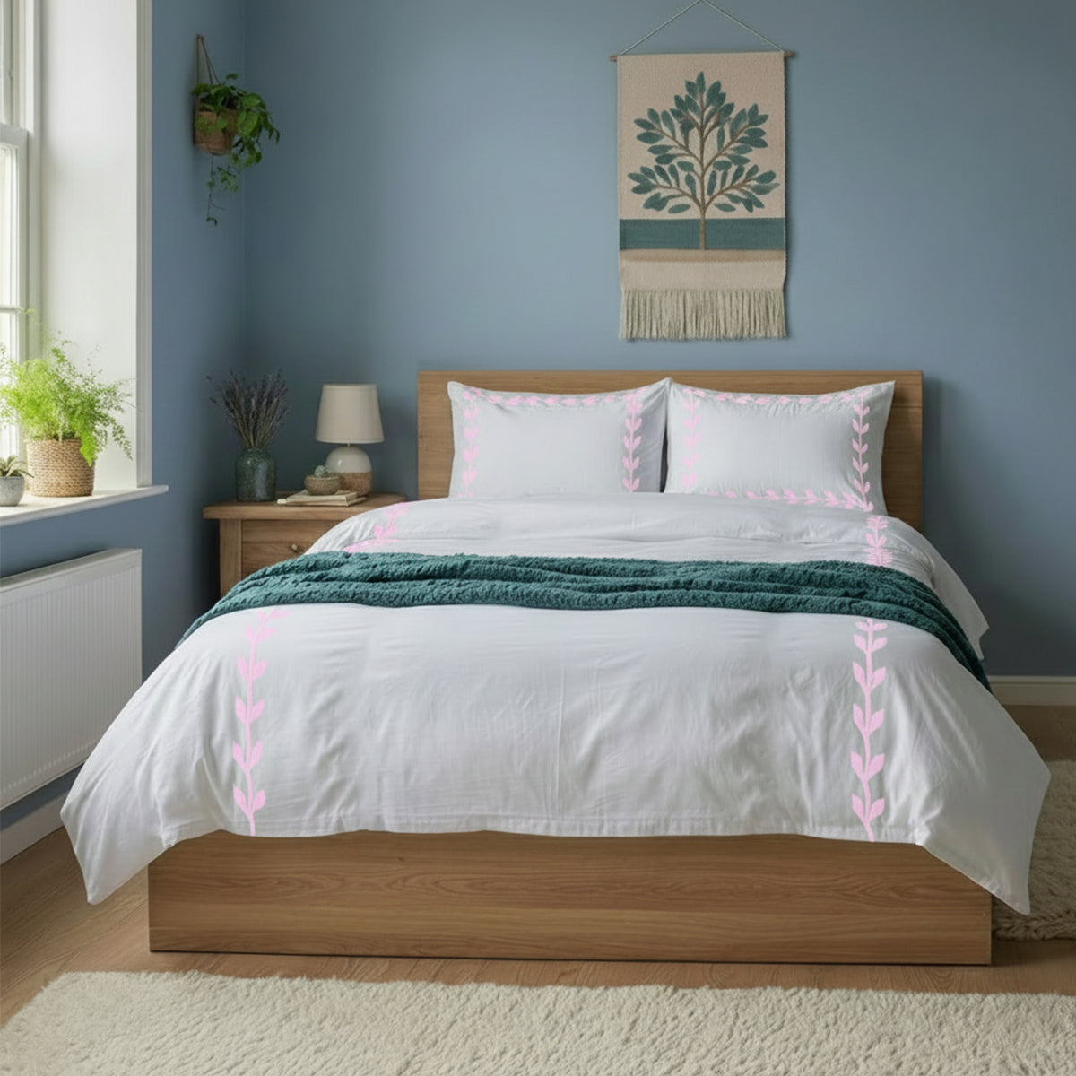 Layered Leaf Applique Cotton Duvet Cover Set
