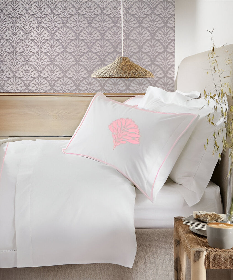 Leafy Embroidered Cotton Sateen Duvet Cover Set