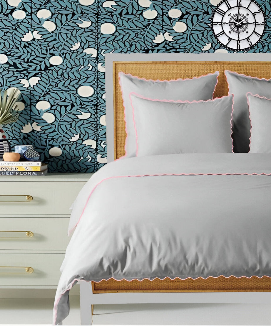 Light Grey 400TC Cotton Small Scallop Embroidery Duvet Cover Set