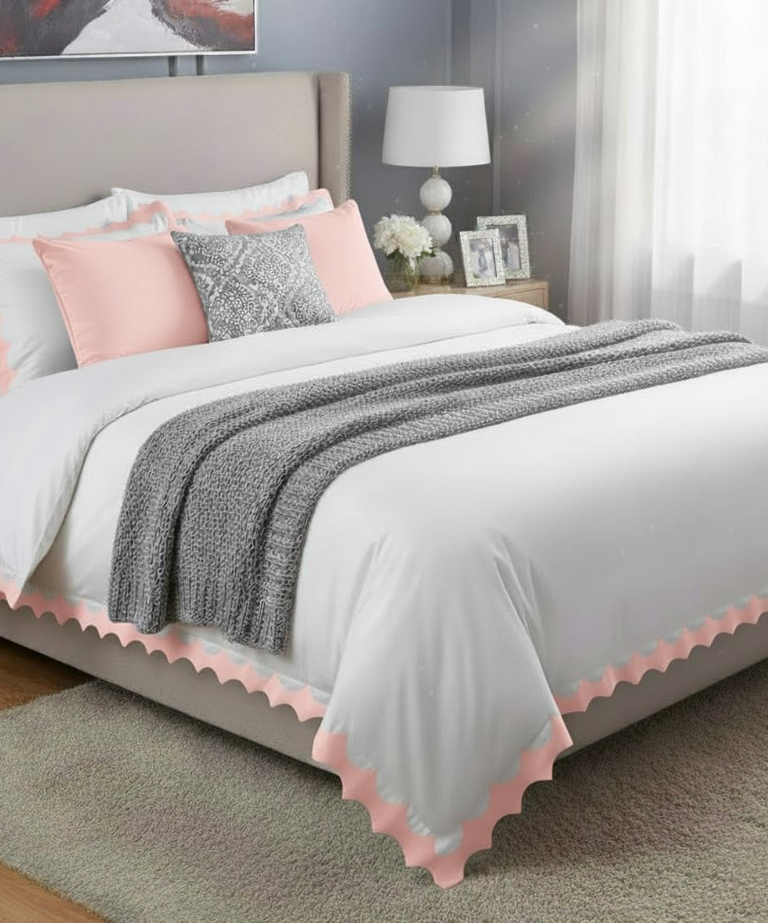 Reverse Scalloped Applique Embroidery Cotton Duvet Cover Set