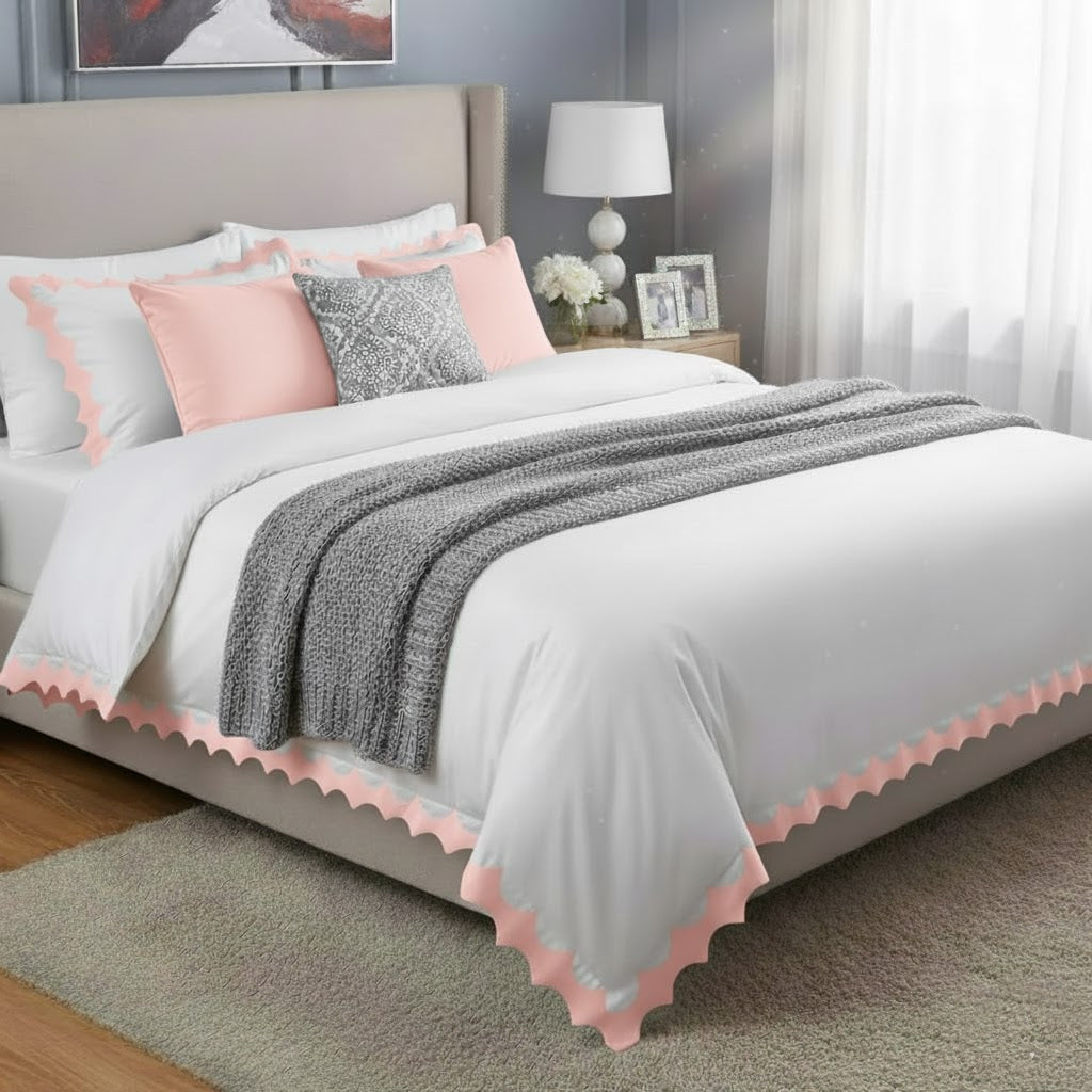 Reverse Scalloped Applique Embroidery Cotton Duvet Cover Set