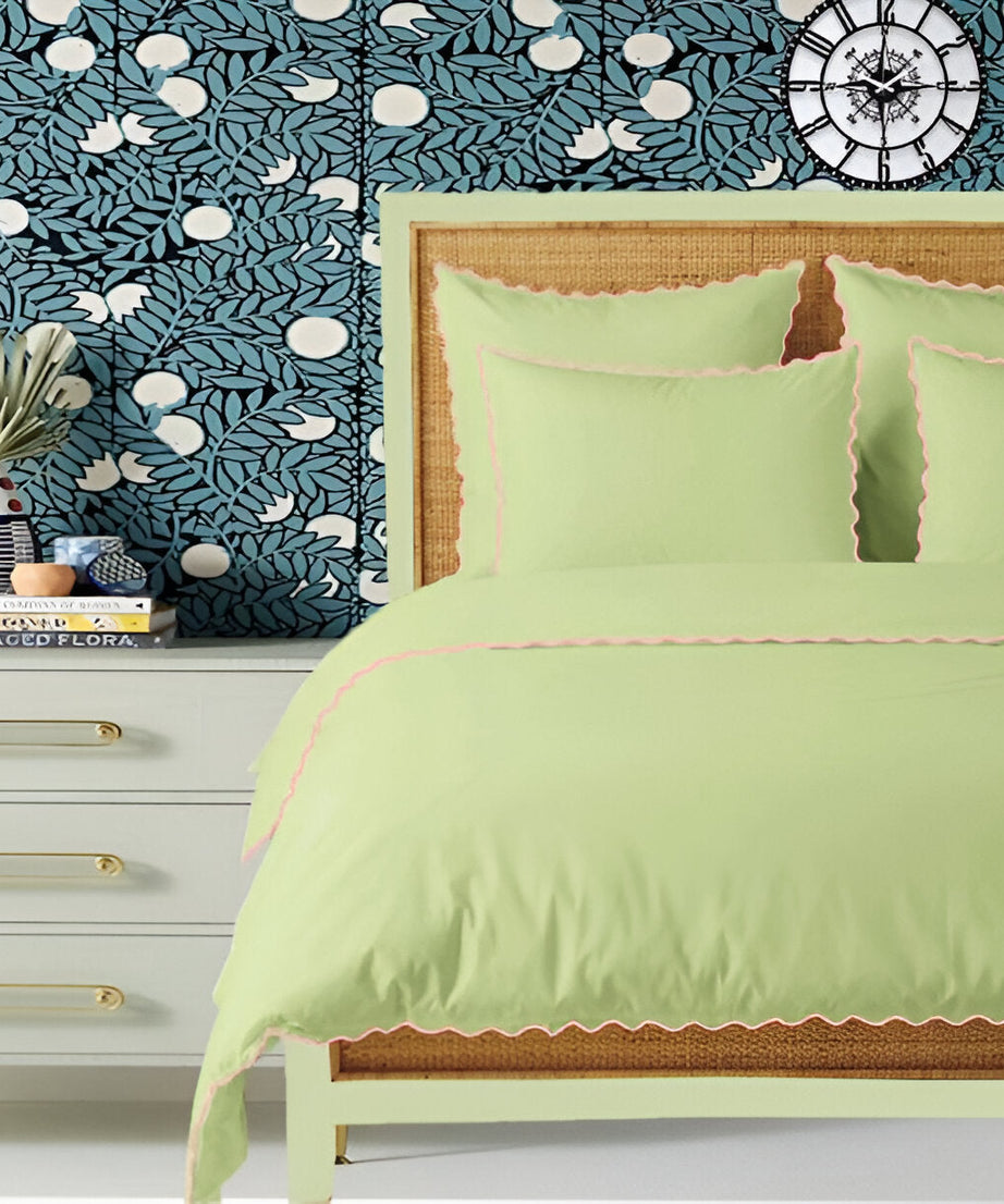 Sage 400TC Cotton Small Scallop Embroidery Duvet Cover Set