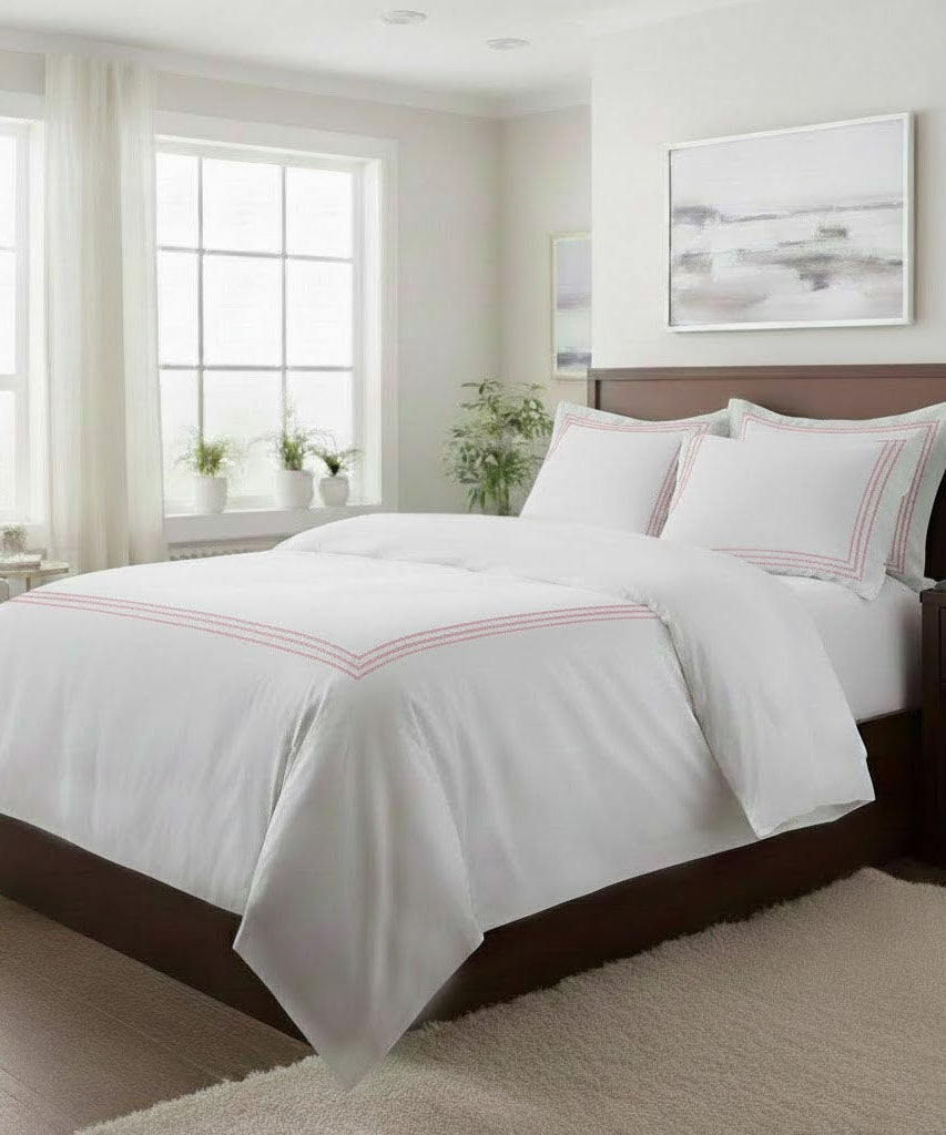 500TC Cotton Triple Embroidery Sateen Solid Duvet Cover Set