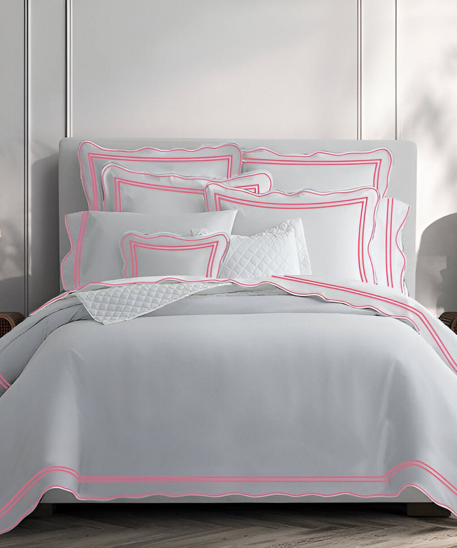 400TC Wavy Embroidery & Border Cotton Sateen Solid Duvet Cover Set