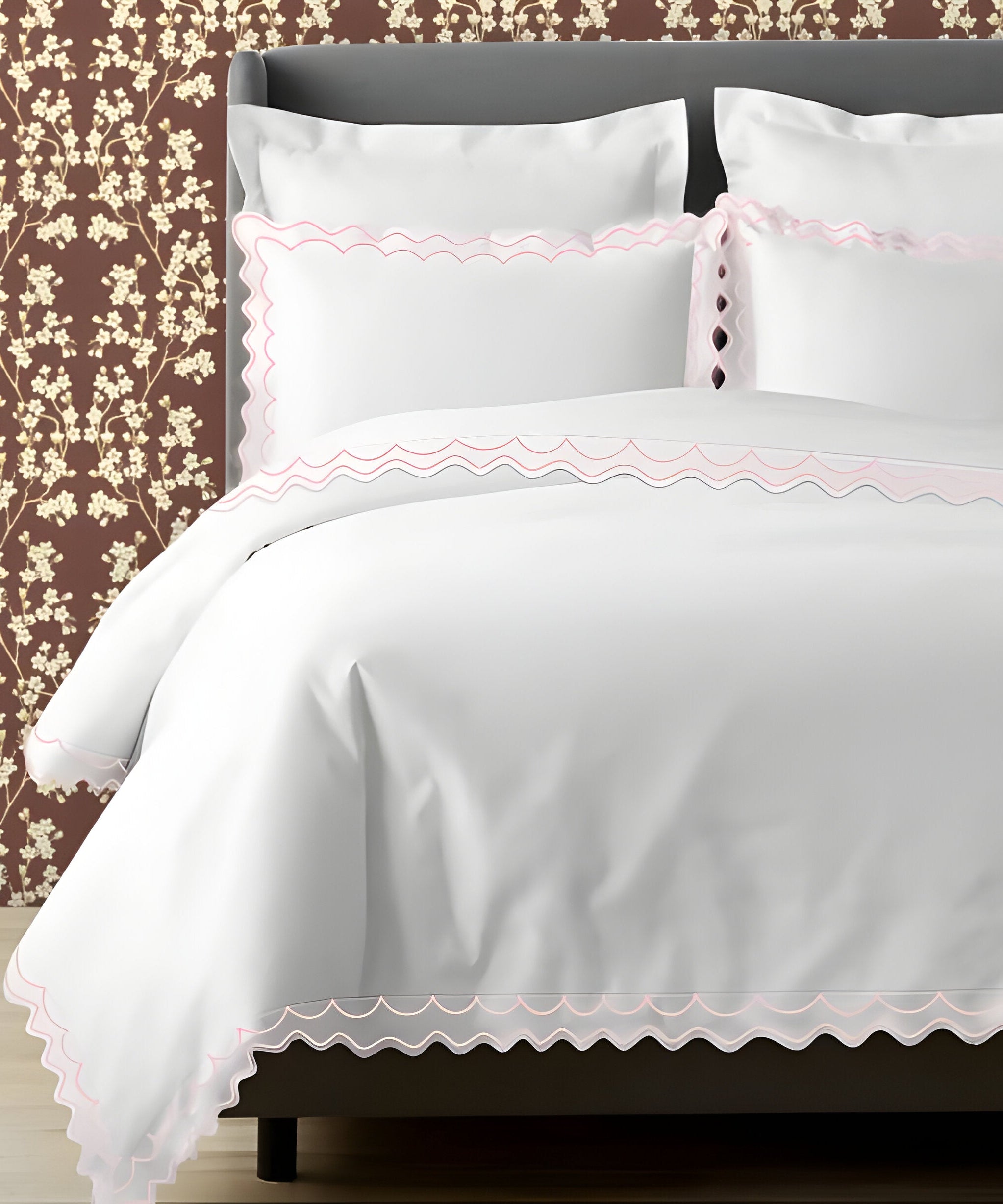 400TC Cotton Sateen Double Scallop Embroidery Duvet Cover Set