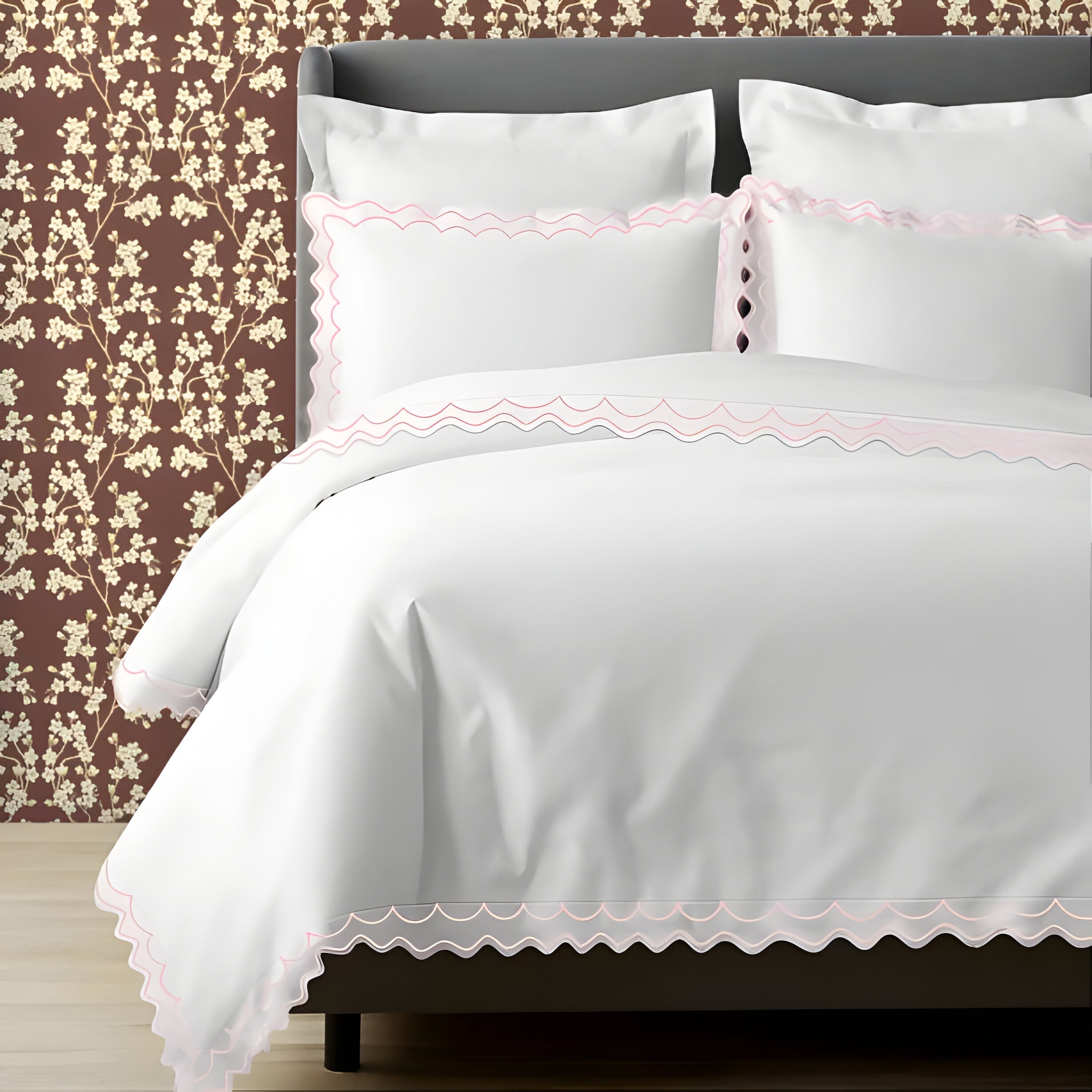 400TC Cotton Sateen Double Scallop Embroidery Duvet Cover Set