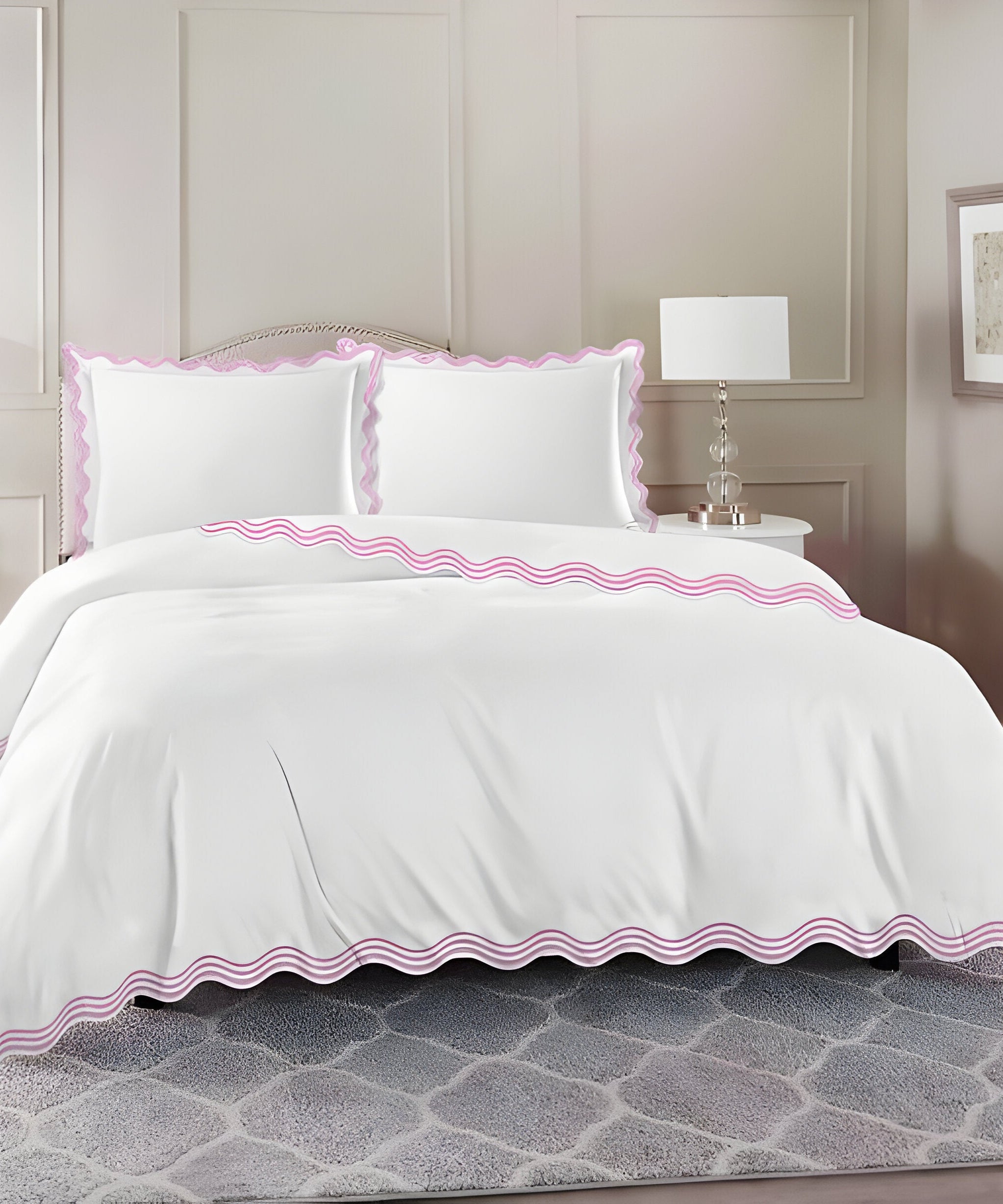 400TC Cotton Sateen Triple Scallop Embroidery Duvet Cover Set
