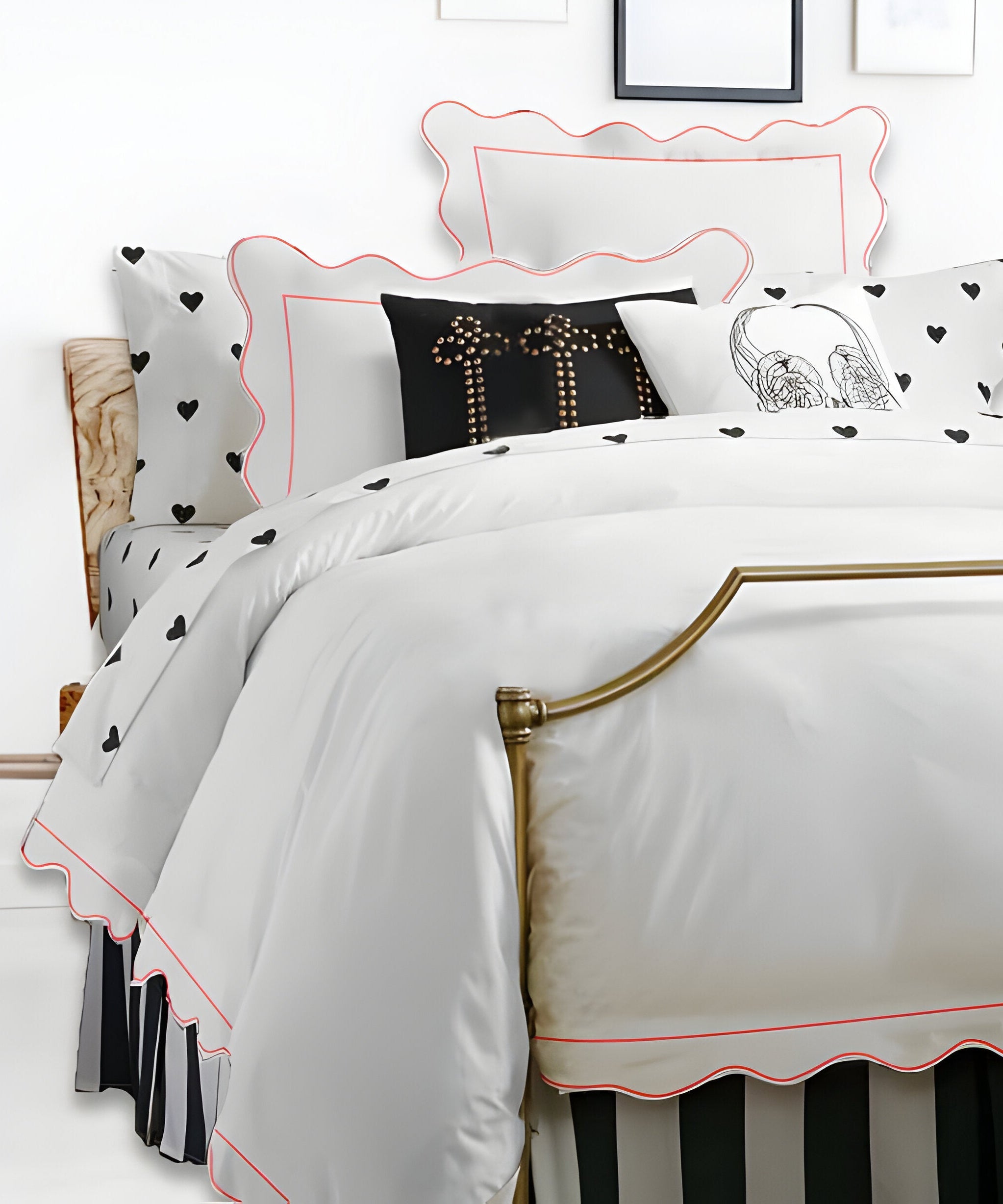 400TC Cotton Scallop Embroidery & Border Sateen Solid Duvet Cover Set