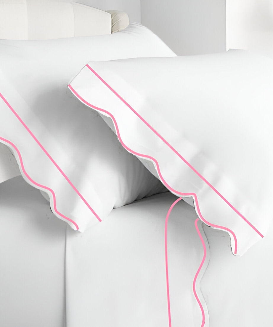 400TC Cotton Scallop Embroidery & Border Sateen Solid Pillowcases (Set Of 2)