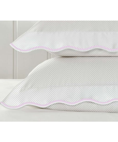 400TC Cotton Scallop Embroidery Sateen Microcheck Duvet Cover Set