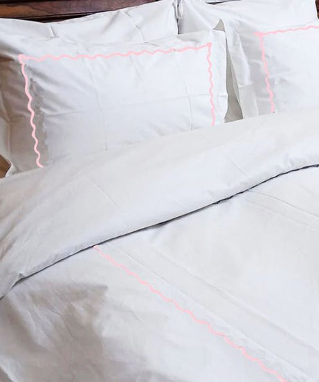 Ava 400TC Cotton Scallop Embroidery Sateen Solid Duvet Cover Set