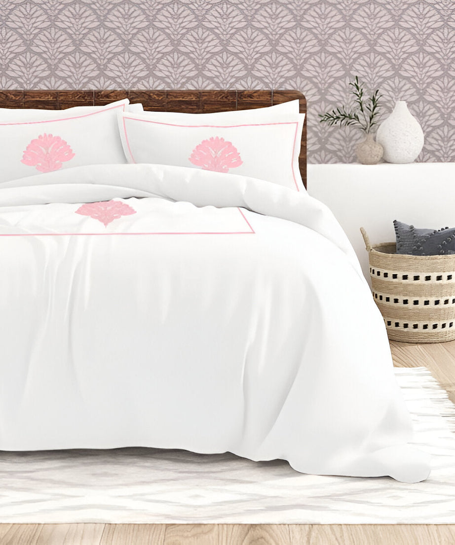Leafy Embroidered Cotton Sateen Duvet Cover Set