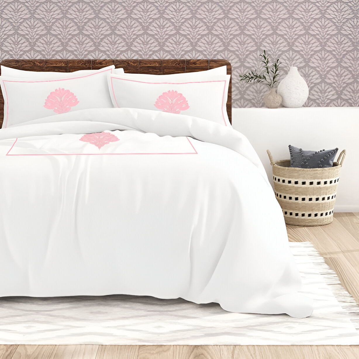 Leafy Embroidered Cotton Sateen Duvet Cover Set
