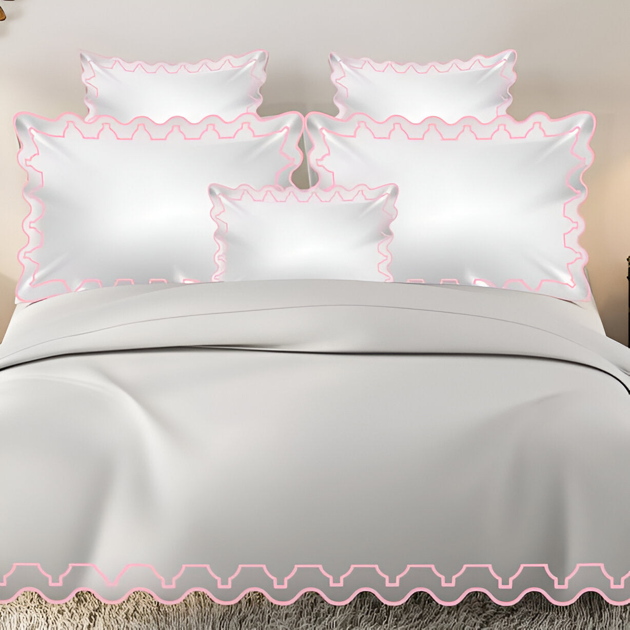 Imaginary Scallop 400TC Cotton Embroidery Sateen Solid Duvet Cover Set