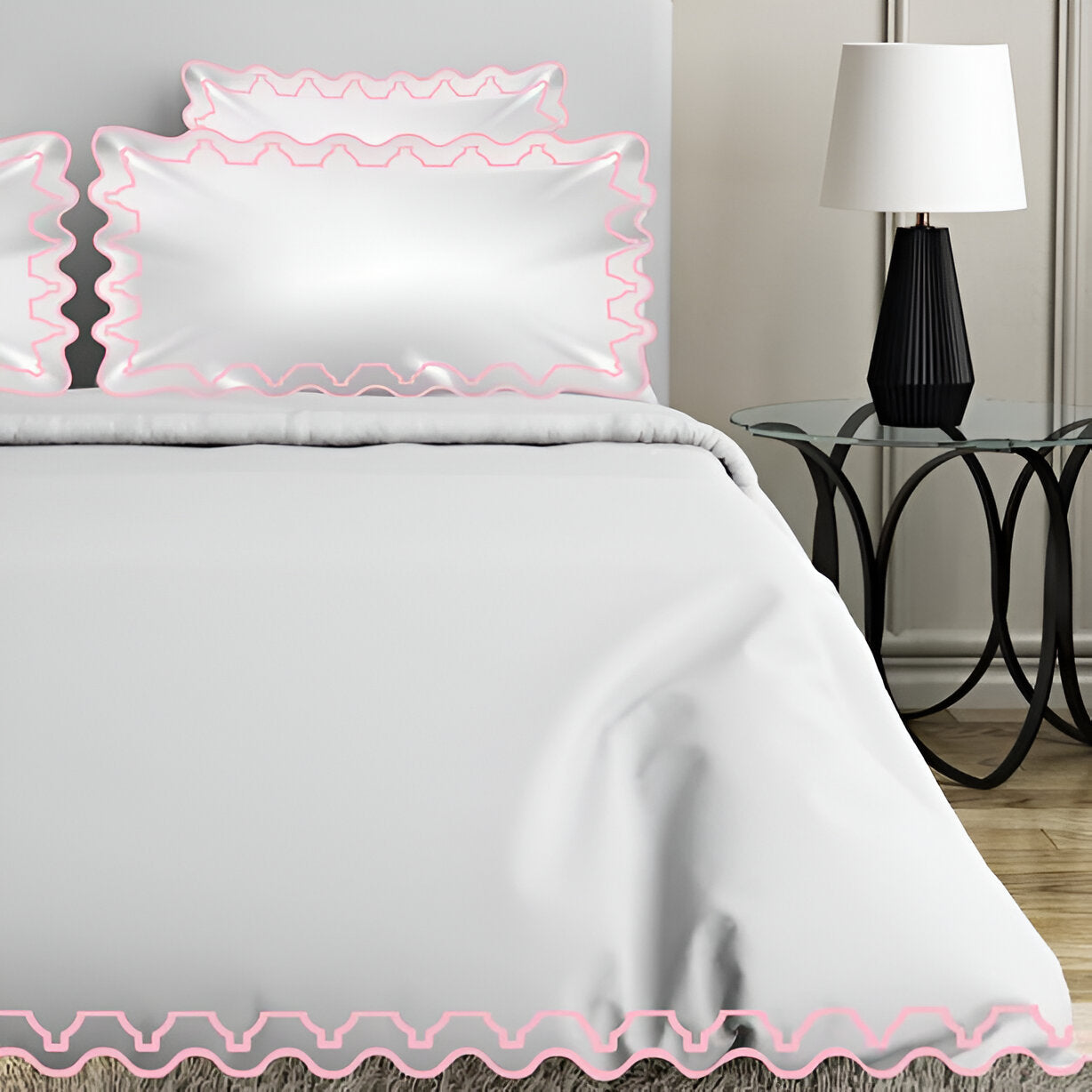Imaginary Scallop 400TC Cotton Embroidery Sateen Solid Duvet Cover Set