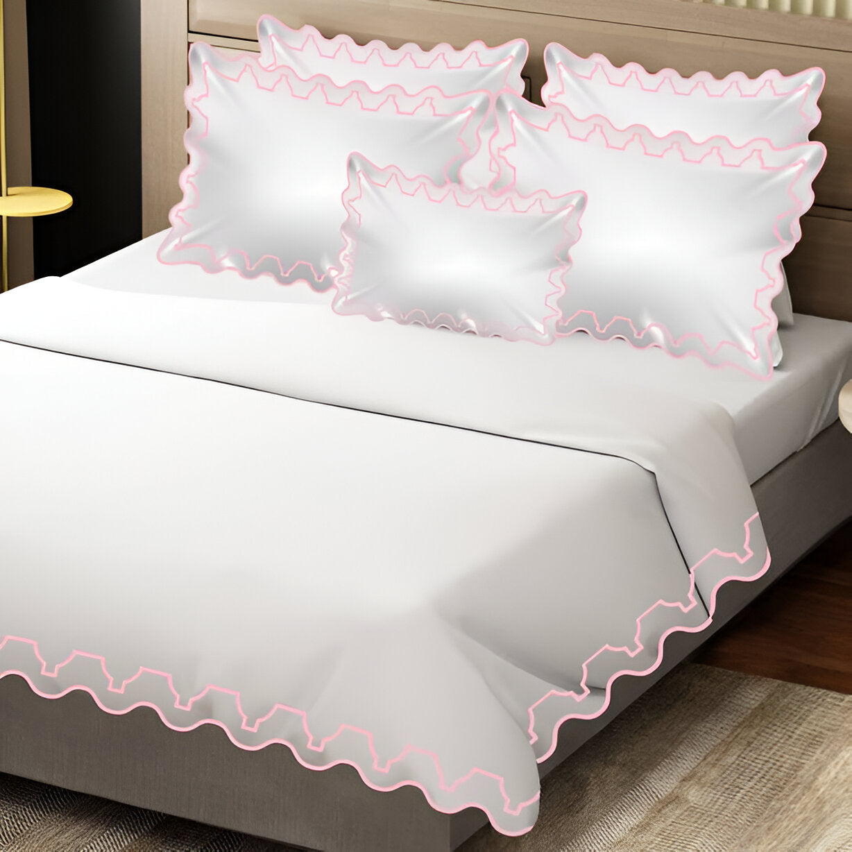 Imaginary Scallop 400TC Cotton Embroidery Sateen Solid Duvet Cover Set