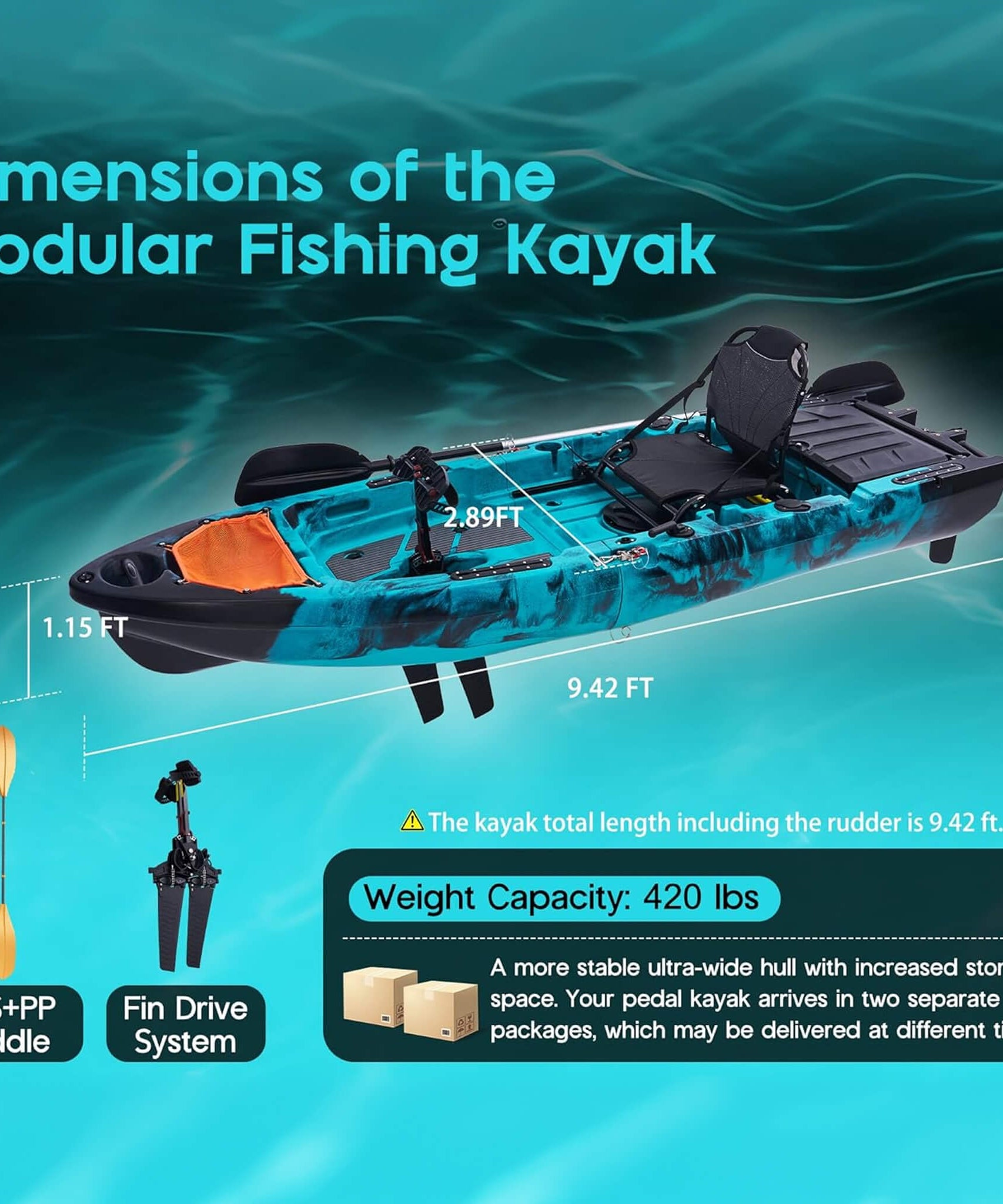 Lightweight 10FT 1-Person Modular Fishing Kayak With Fin Drive System (SAK21489)