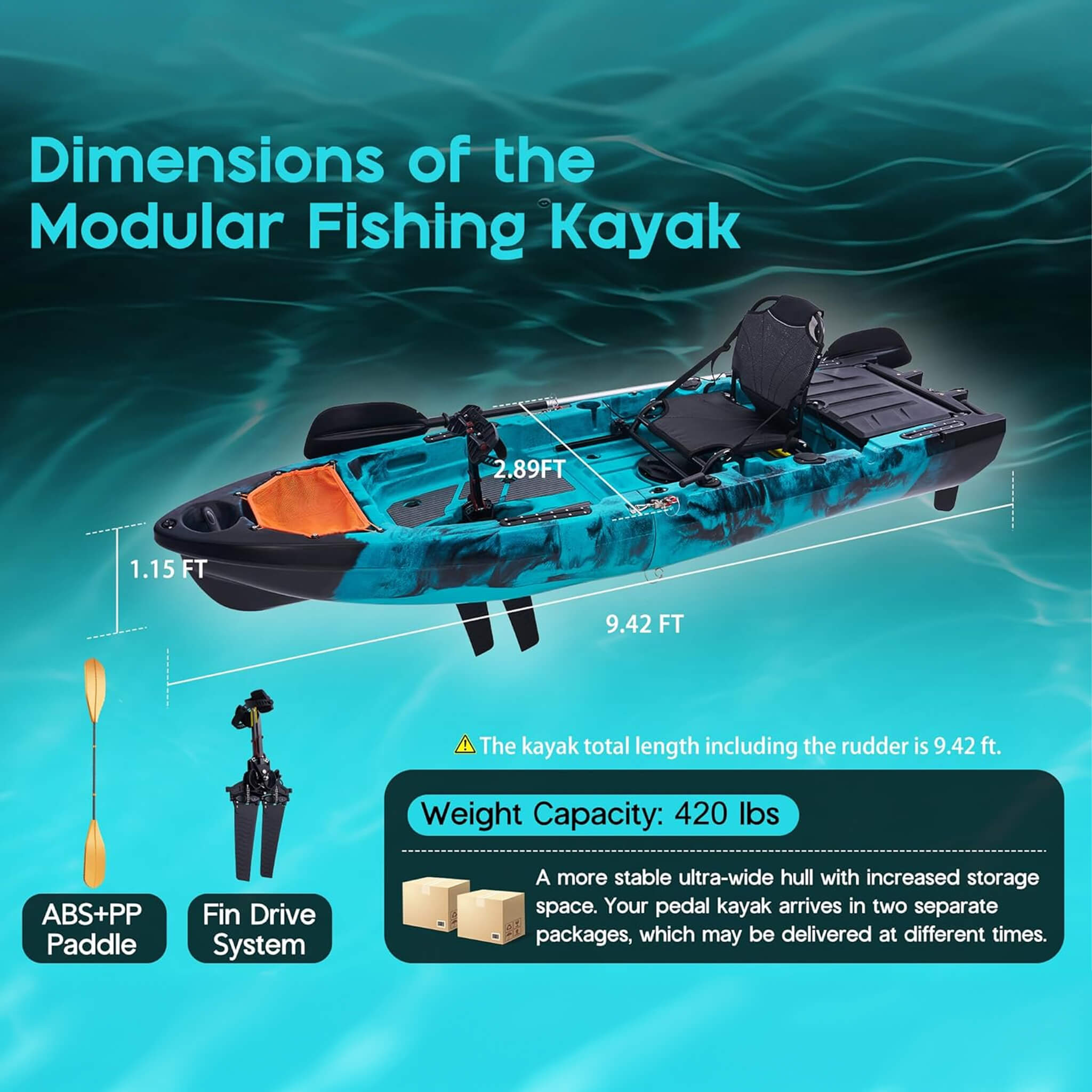 Lightweight 10FT 1-Person Modular Fishing Kayak With Fin Drive System (SAK21489)