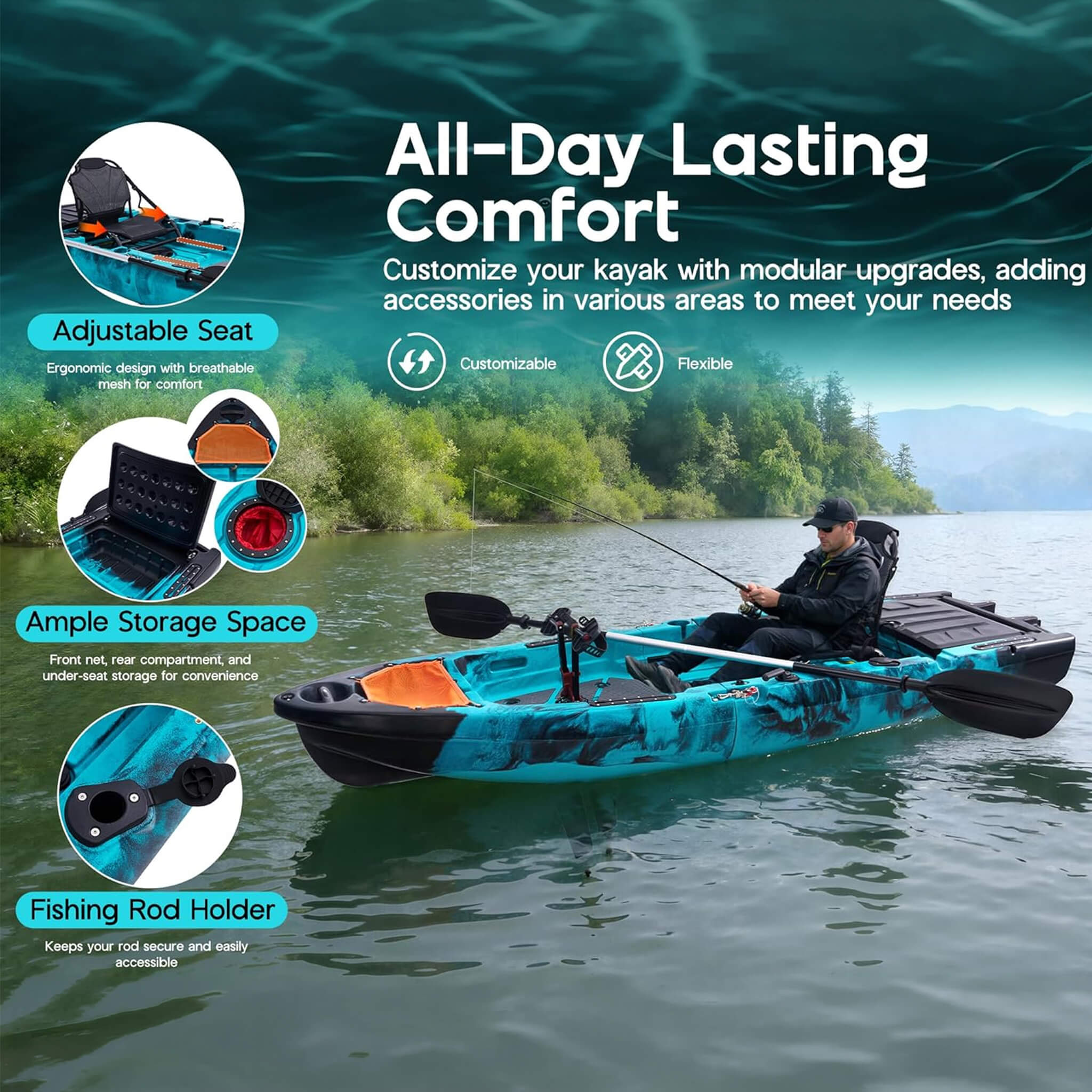 Lightweight 10FT 1-Person Modular Fishing Kayak With Fin Drive System (SAK21489)