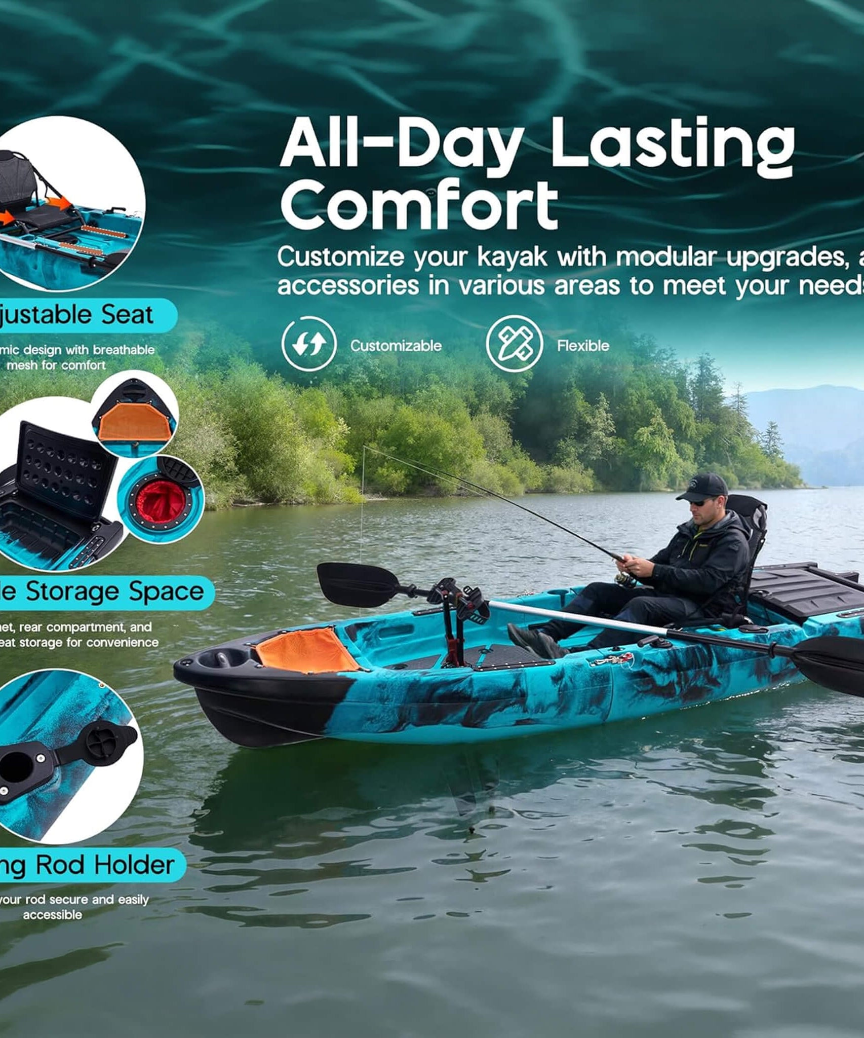 Lightweight 10FT 1-Person Modular Fishing Kayak With Propeller Drive System (SAK67032)