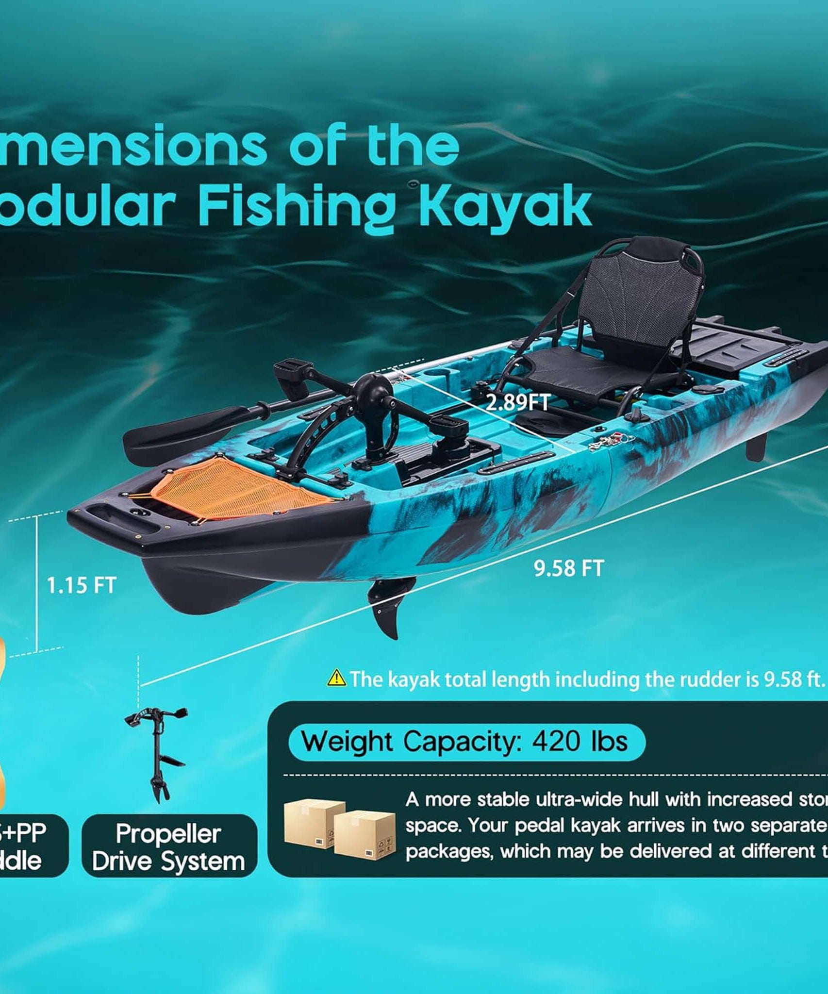 Lightweight 10FT 1-Person Modular Fishing Kayak With Propeller Drive System (SAK67032)
