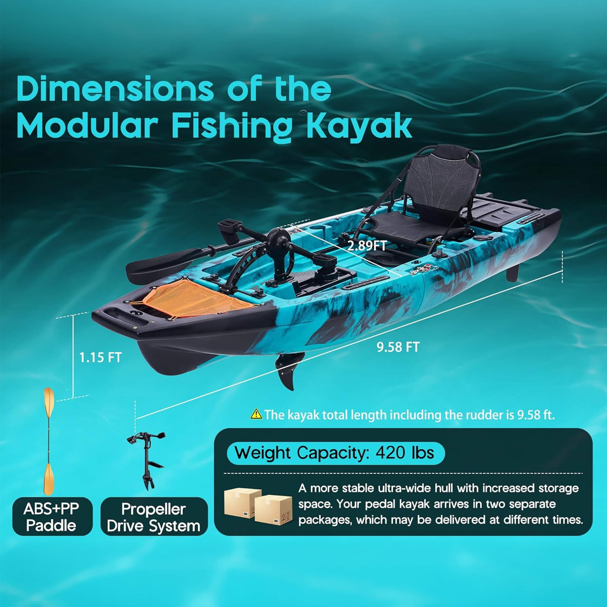 Lightweight 10FT 1-Person Modular Fishing Kayak With Propeller Drive System (SAK67032)