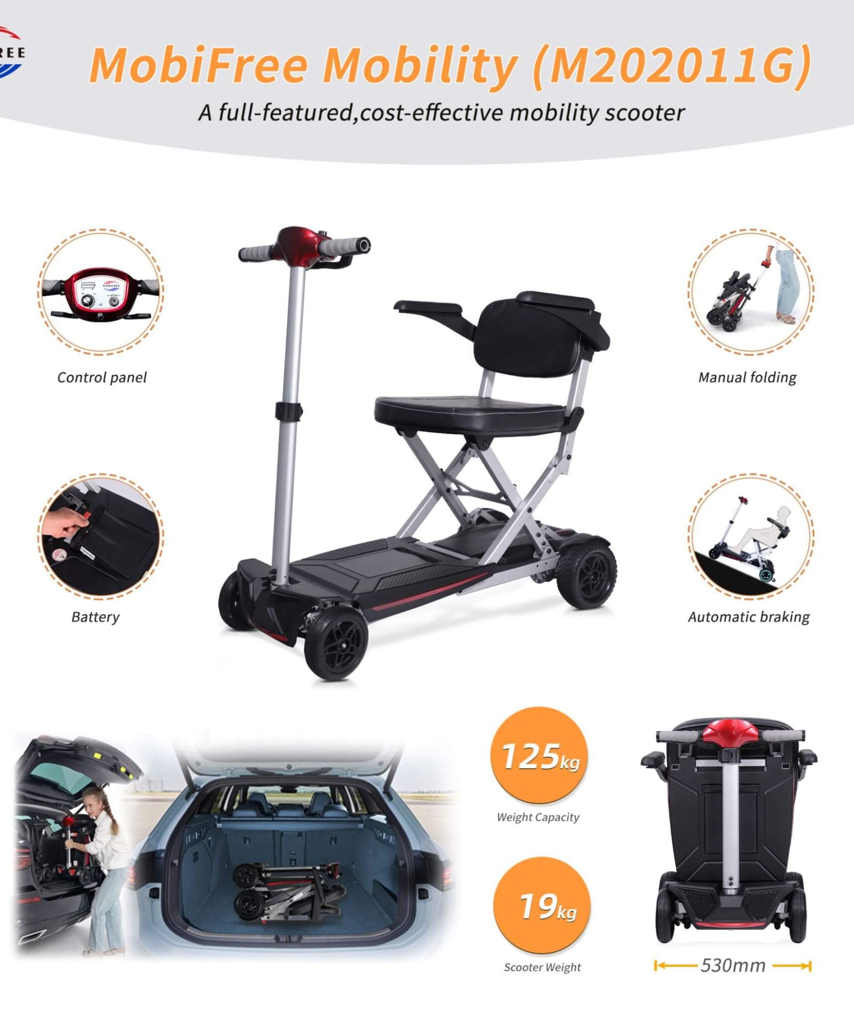 Lightweight Powered Folding Mobility Scooter For Adults And Seniors (SAK53214)