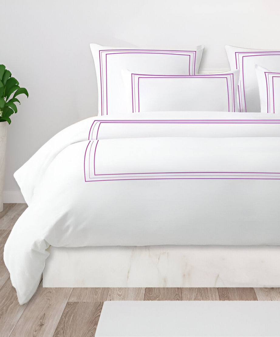 400TC Cotton Classic Embroidery Sateen Solid Duvet Cover Set