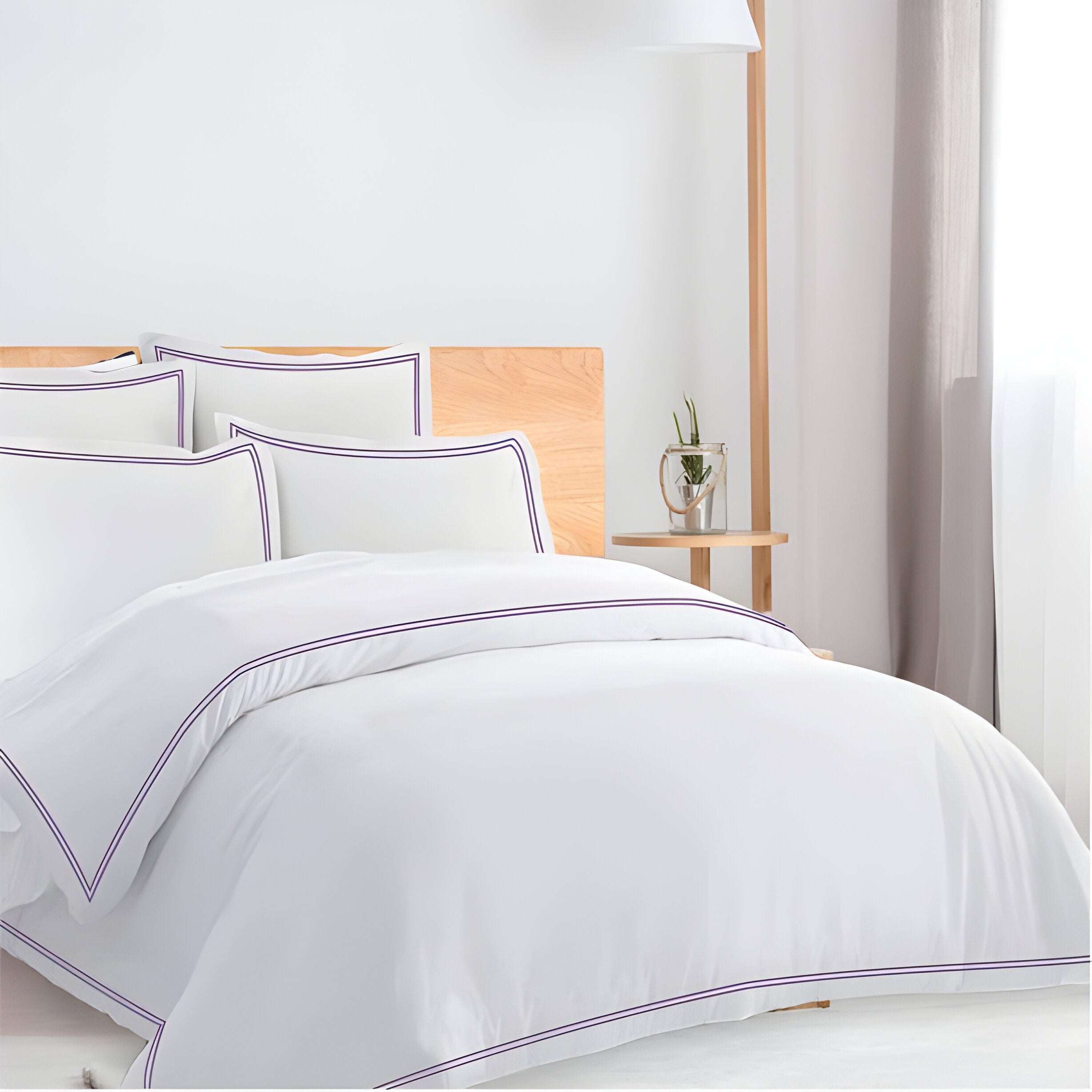 400TC Cotton Double Edge Embroidery Sateen Solid Duvet Cover Set