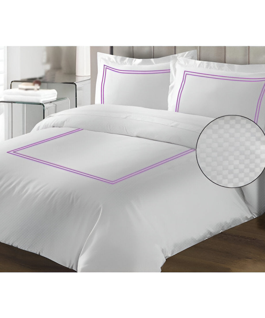 400TC Cotton Double Embroidery Sateen Microcheck Duvet Cover Set