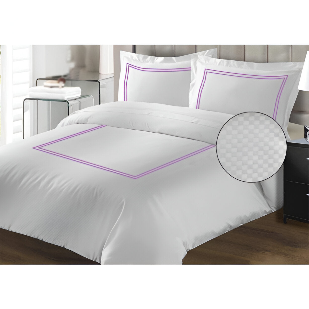 400TC Cotton Double Embroidery Sateen Microcheck Duvet Cover Set