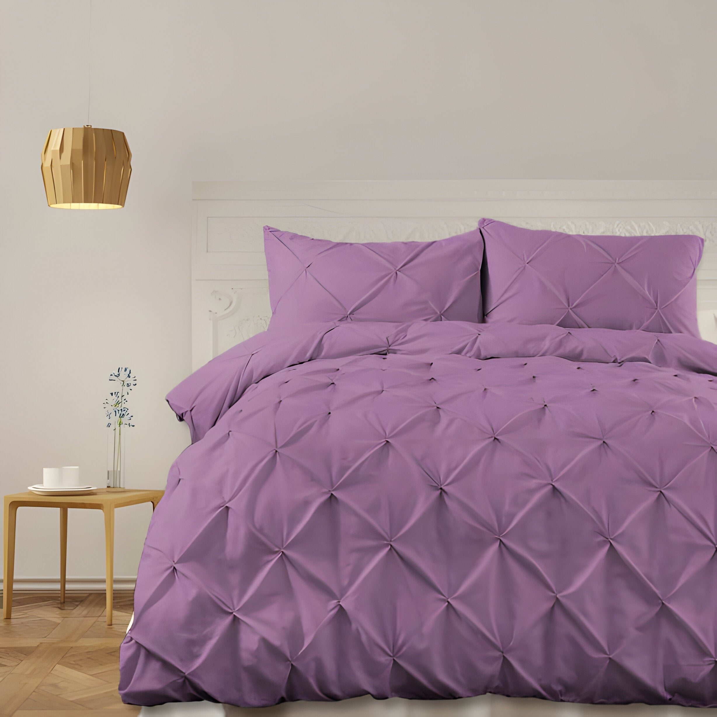 400TC Cotton Pintuck Sateen Solid Duvet Cover Set