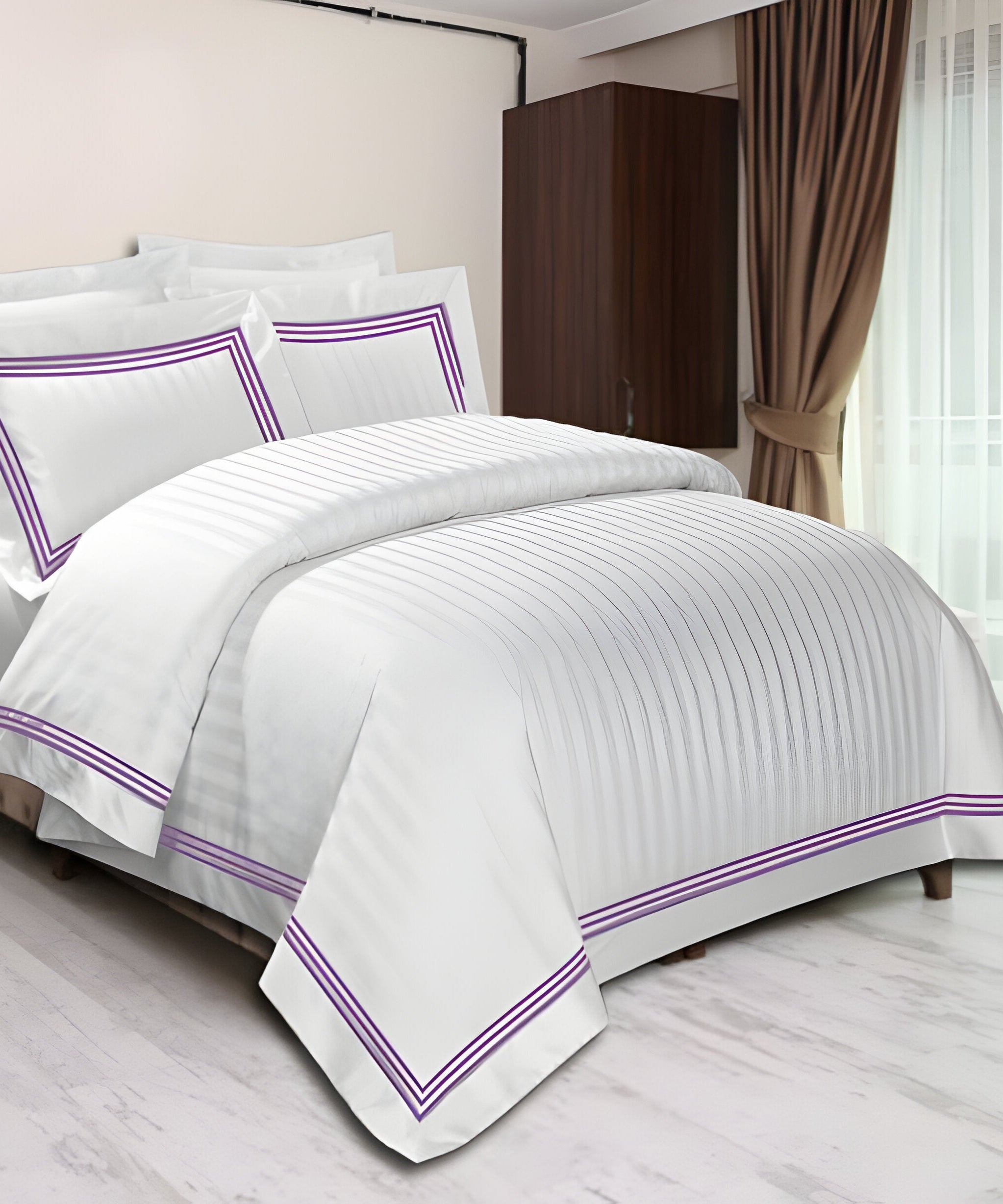 400TC Cotton Sateen Triple Edge Embroidery Stripe Duvet Cover Set