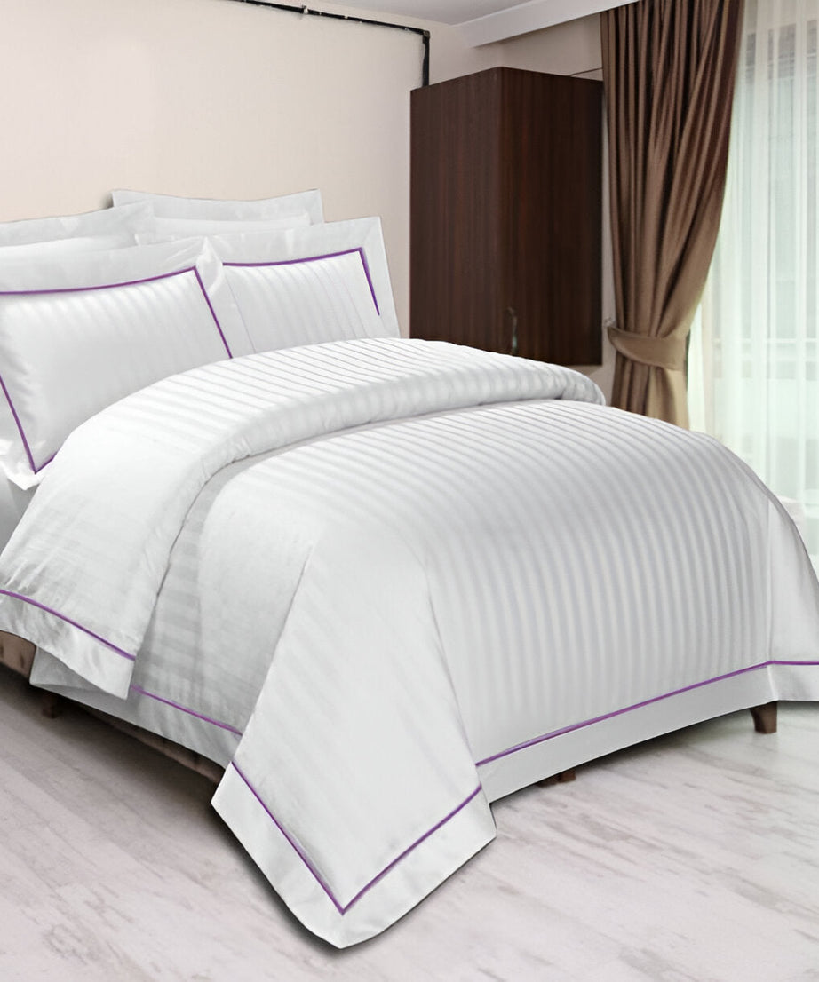 400TC Cotton Single Edge Embroidery Sateen Stripe Duvet Cover Set