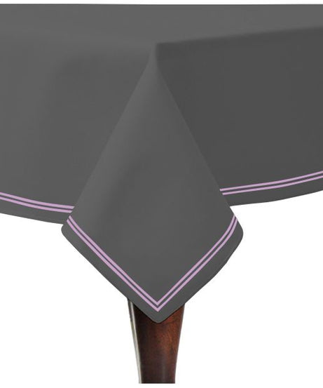 Double Embroidery Border Sateen Cotton Solid Table Cloth - Dark Grey